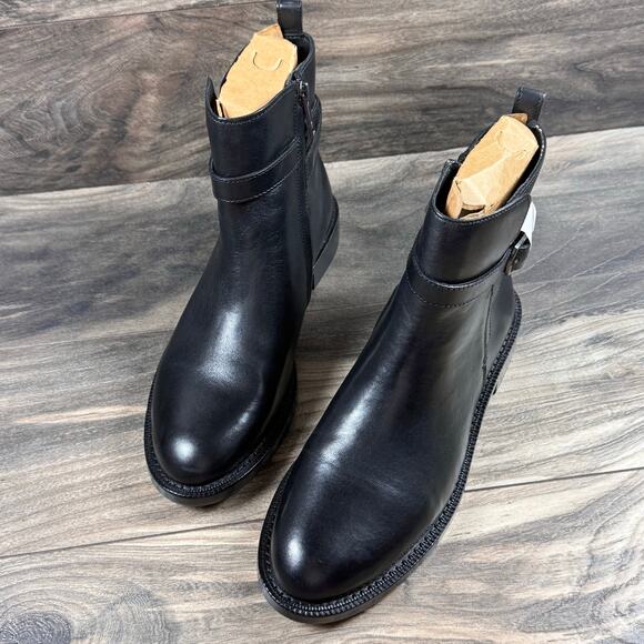 NIB Sam Edelman Nolynn 8M Black Leather Buckle Short Riding Ankle Boots Booties - Picture 6 of 12